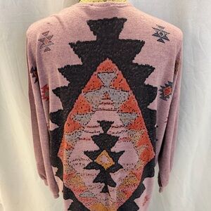 Phil Love Women’s  Bohemian Aztec Kimono/ Cardigan - Mauve and Black